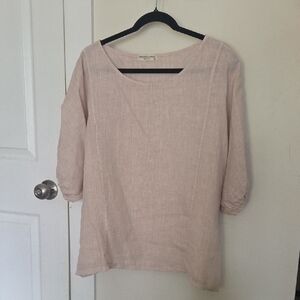 Relaxed Scoop Neck Linen Tunic in Pale Pink